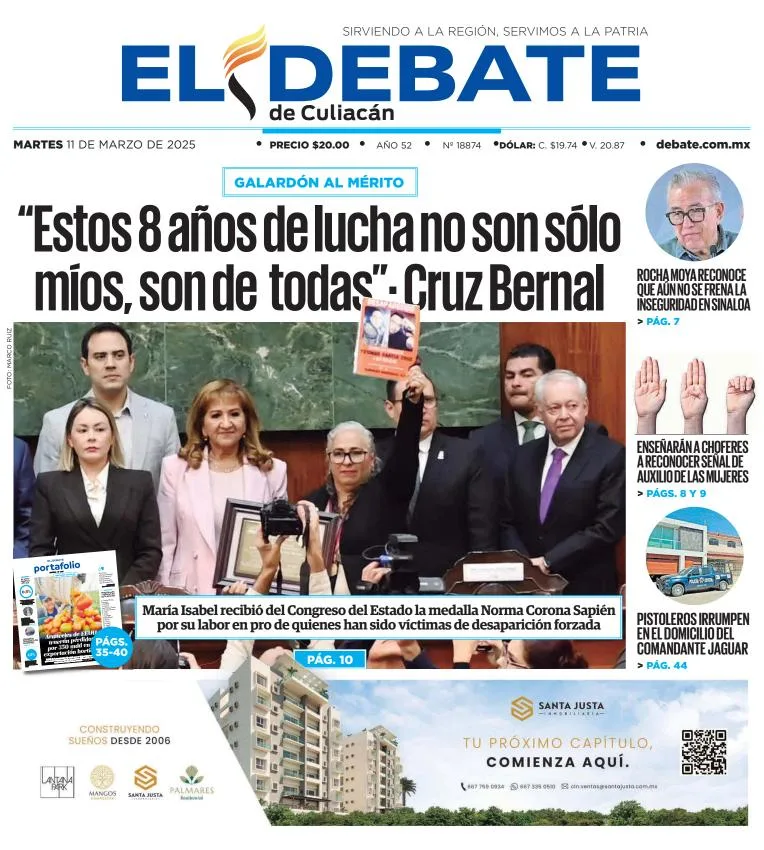 Portada de El Debate de Culiacan del martes, 11 de marzo de 2025