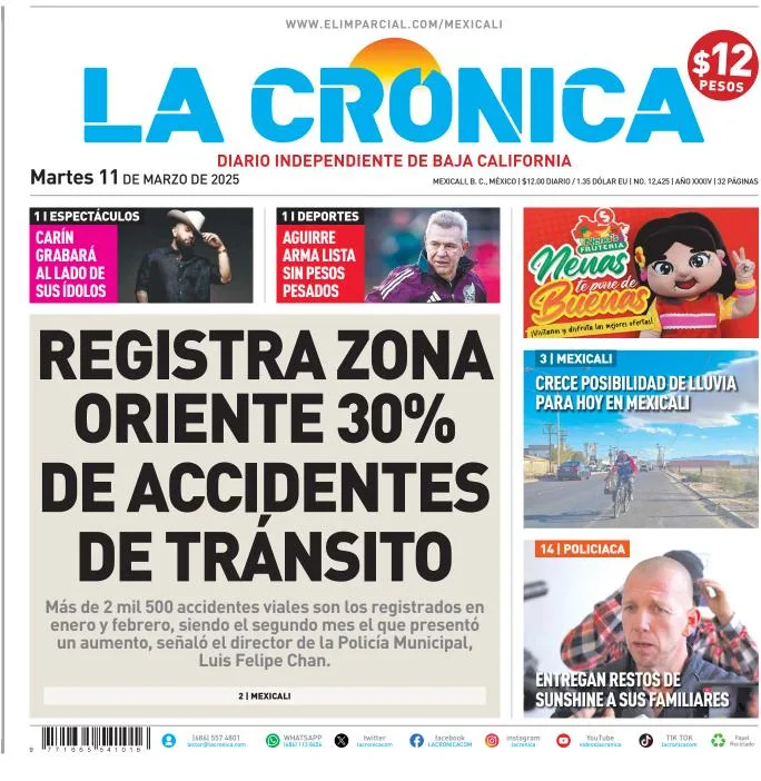 Portada de La Cronica del martes, 11 de marzo de 2025