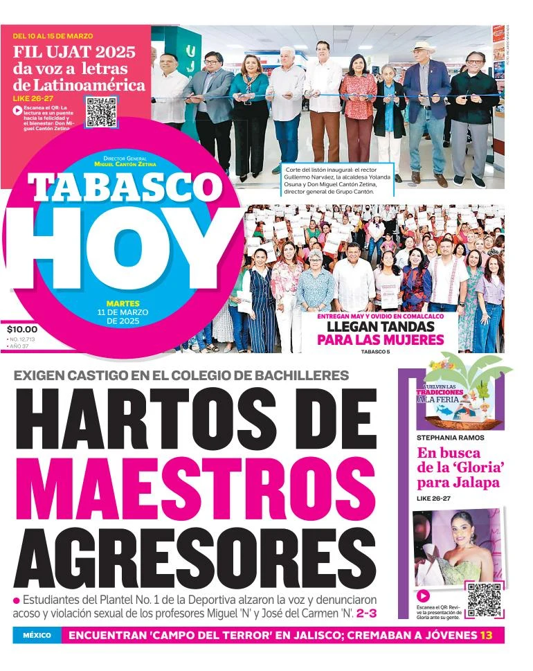 Portada de Tabasco Hoy del martes, 11 de marzo de 2025