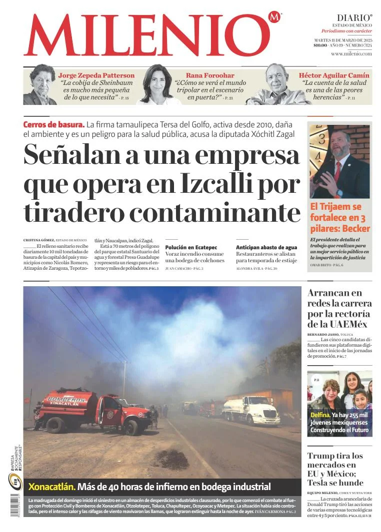 Portada de Milenio Edo de Mexico del martes, 11 de marzo de 2025