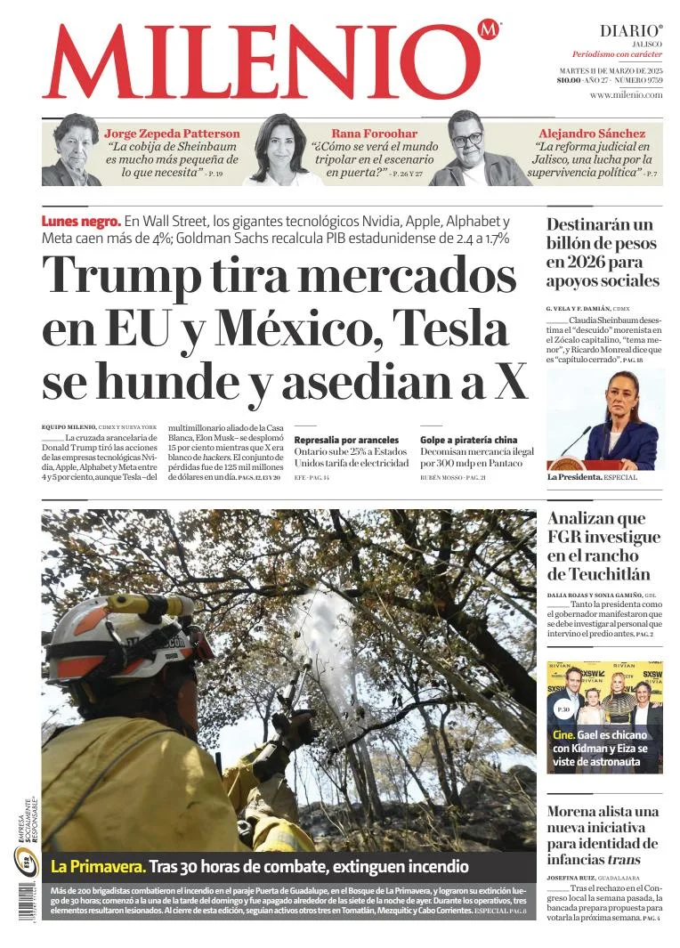 Portada de Milenio Jalisco del martes, 11 de marzo de 2025