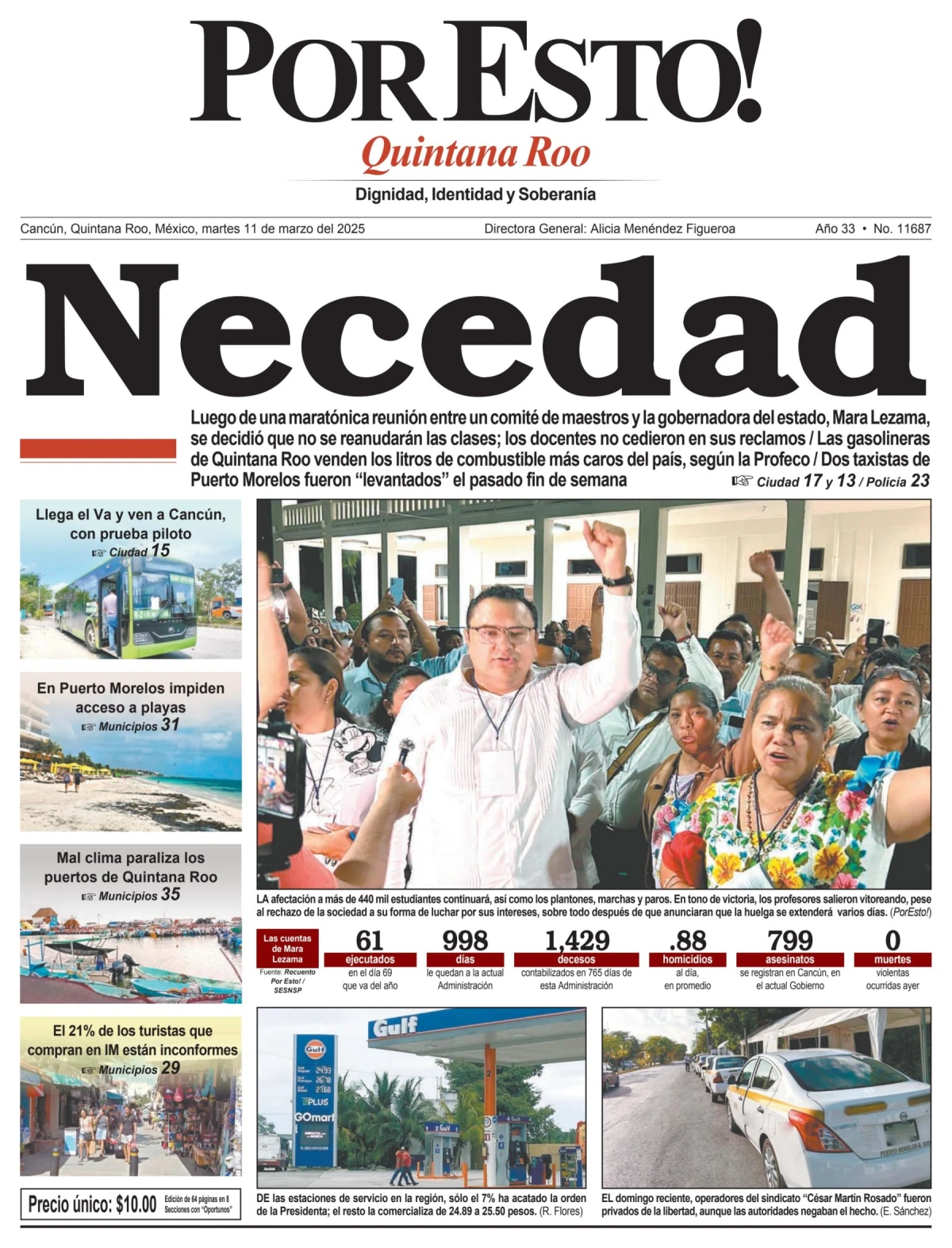 Portada de Por Esto (quintana Roo Cancun) del martes, 11 de marzo de 2025
