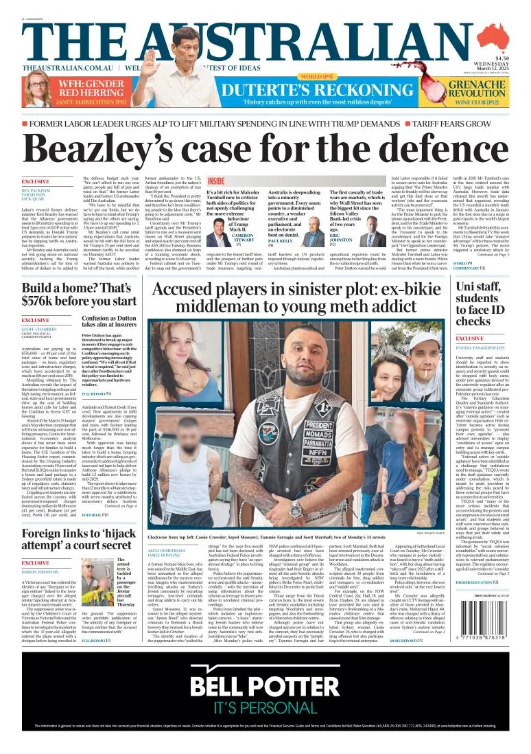 Portada de The Australian del miércoles, 12 de marzo de 2025