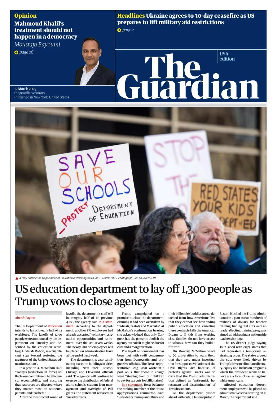 Portada de The Guardian (usa) del miércoles, 12 de marzo de 2025