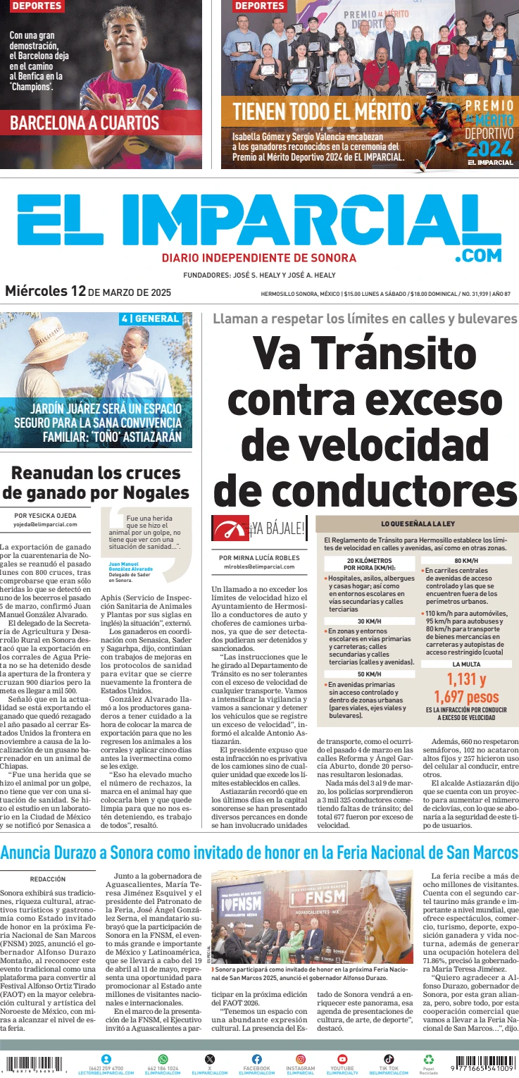 Portada de El Imparcial del miércoles, 12 de marzo de 2025