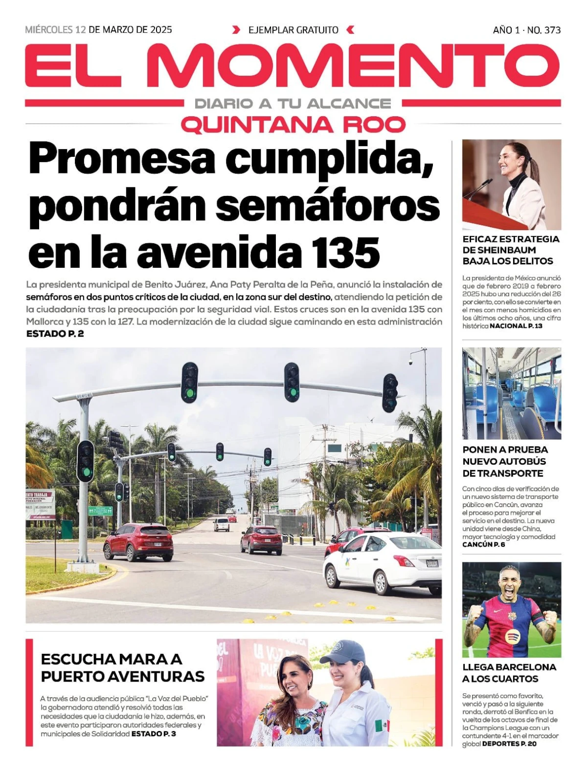 Portada de El Momento Quintana Roo del miércoles, 12 de marzo de 2025