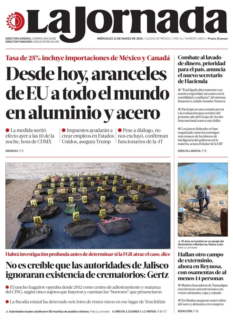 Portada de La Jornada del miércoles, 12 de marzo de 2025