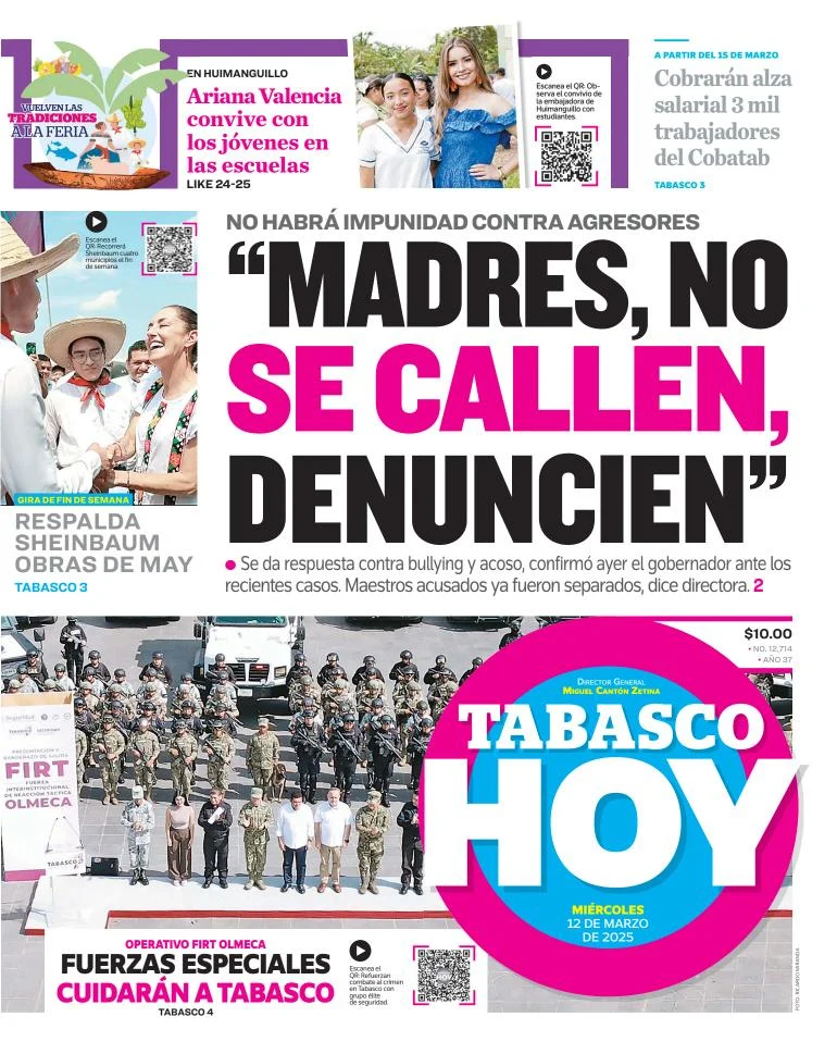 Portada de Tabasco Hoy del miércoles, 12 de marzo de 2025