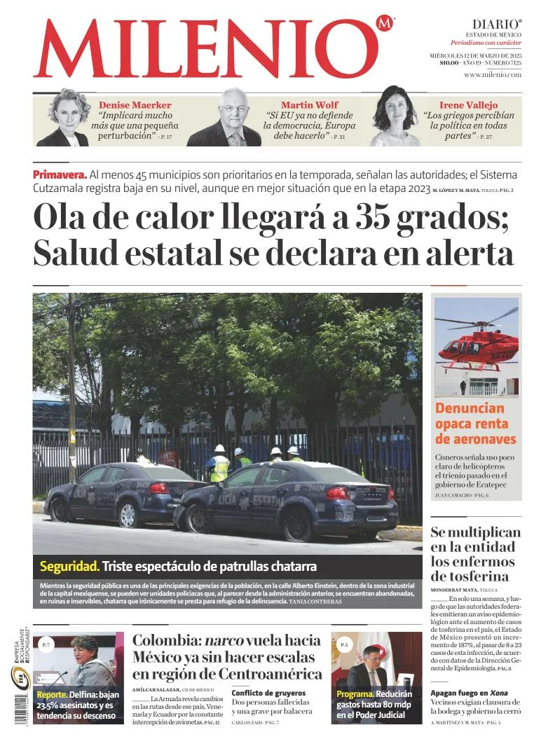 Portada de Milenio Edo de Mexico del miércoles, 12 de marzo de 2025