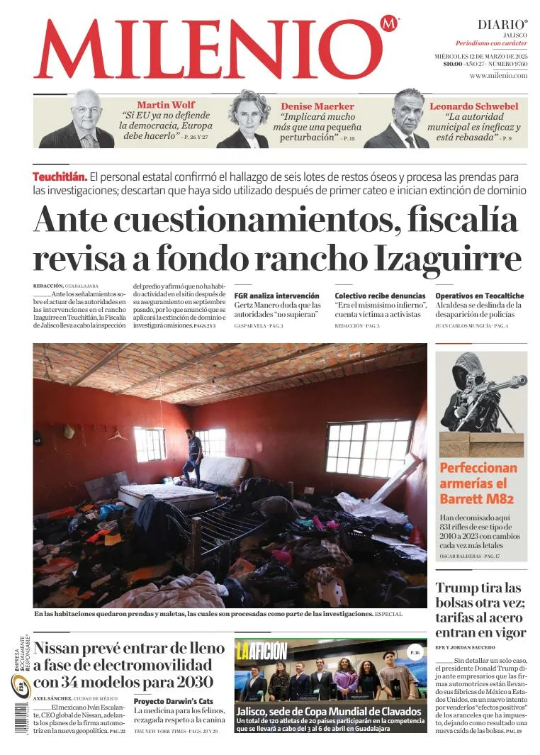 Portada de Milenio Jalisco del miércoles, 12 de marzo de 2025