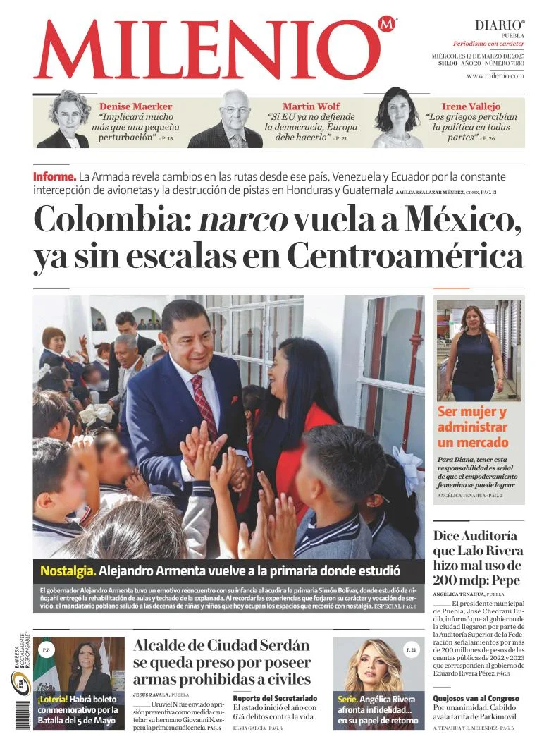 Portada de Milenio Puebla del miércoles, 12 de marzo de 2025