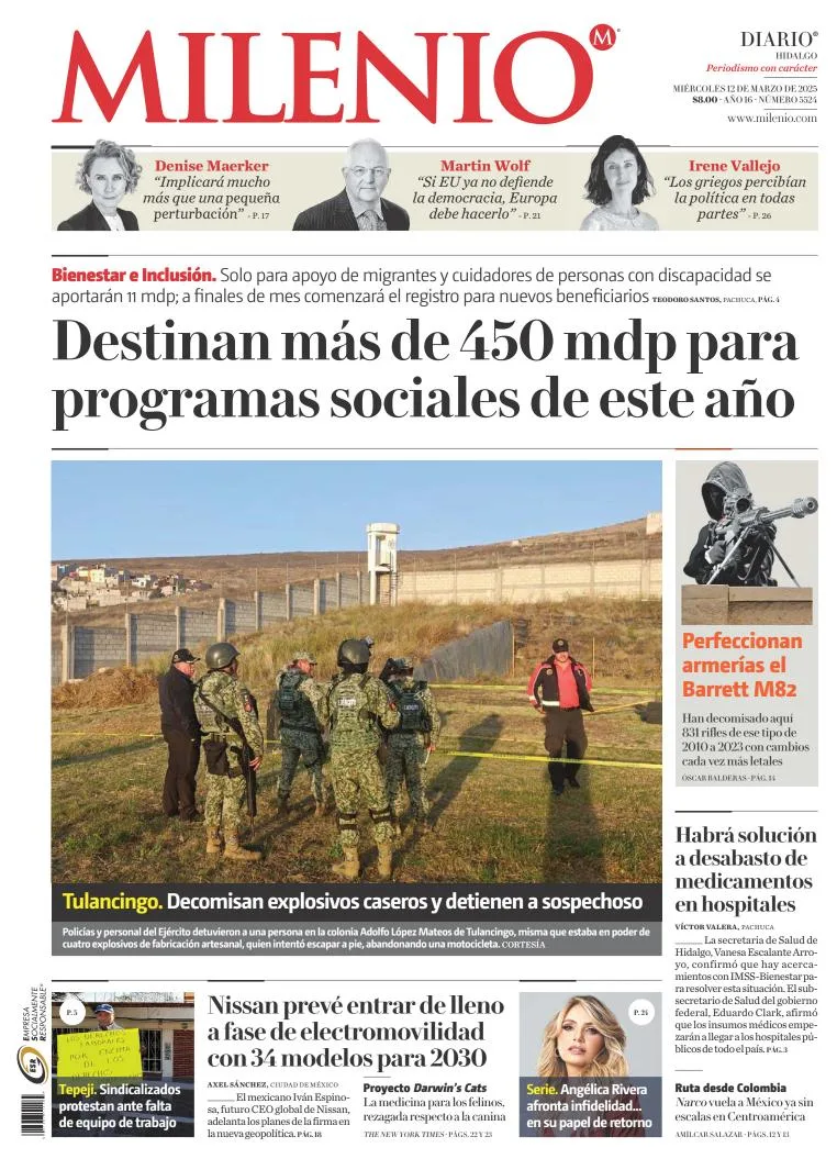 Portada de Milenio Hidalgo del miércoles, 12 de marzo de 2025