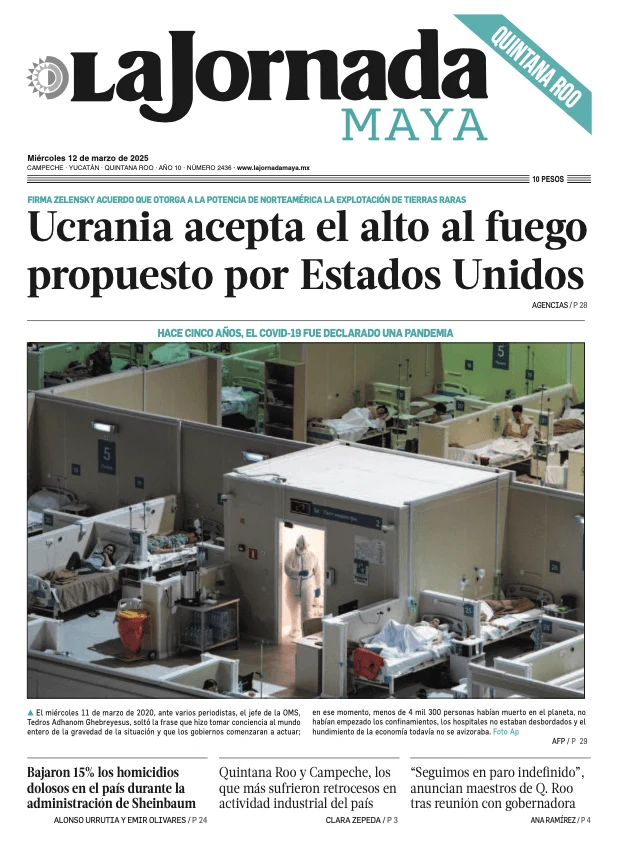 Portada de La Jornada Maya Quintana Roo del miércoles, 12 de marzo de 2025