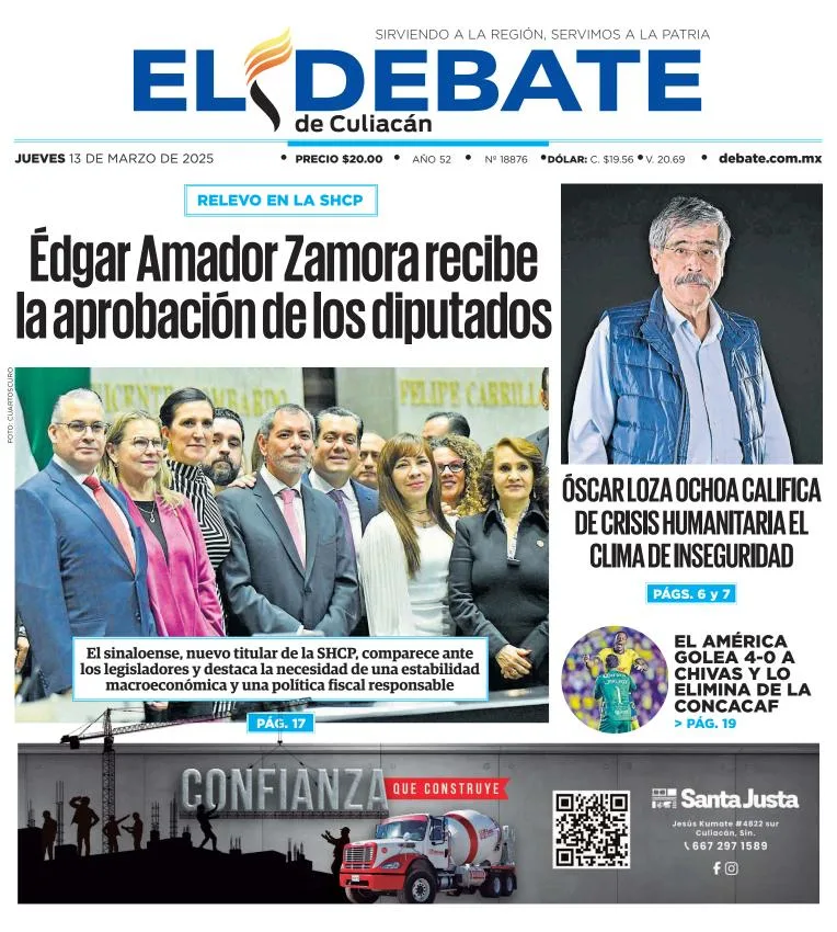 Portada de El Debate de Culiacan del jueves, 13 de marzo de 2025