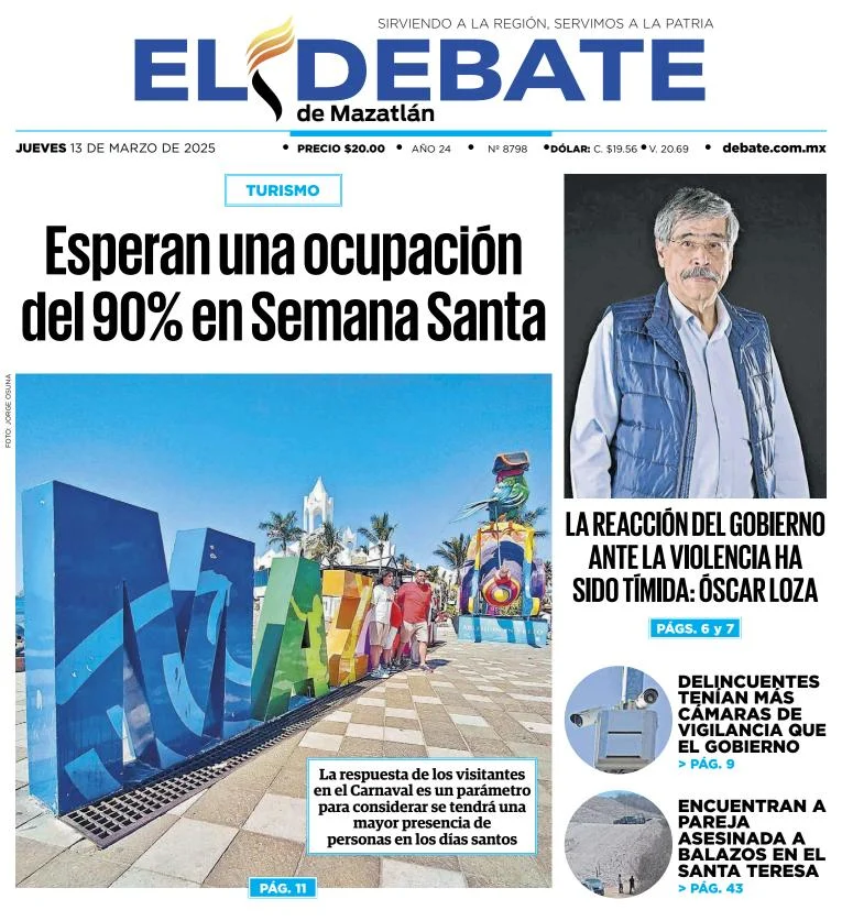 Portada de El Debate de Mazatlan del jueves, 13 de marzo de 2025