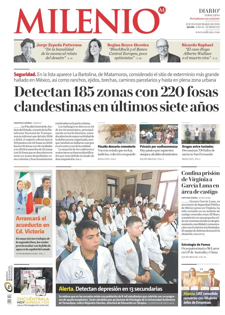 Portada de Milenio Tamaulipas del jueves, 13 de marzo de 2025