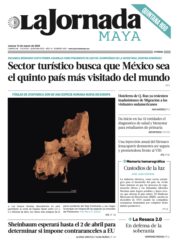 Portada de La Jornada Maya Quintana Roo del jueves, 13 de marzo de 2025
