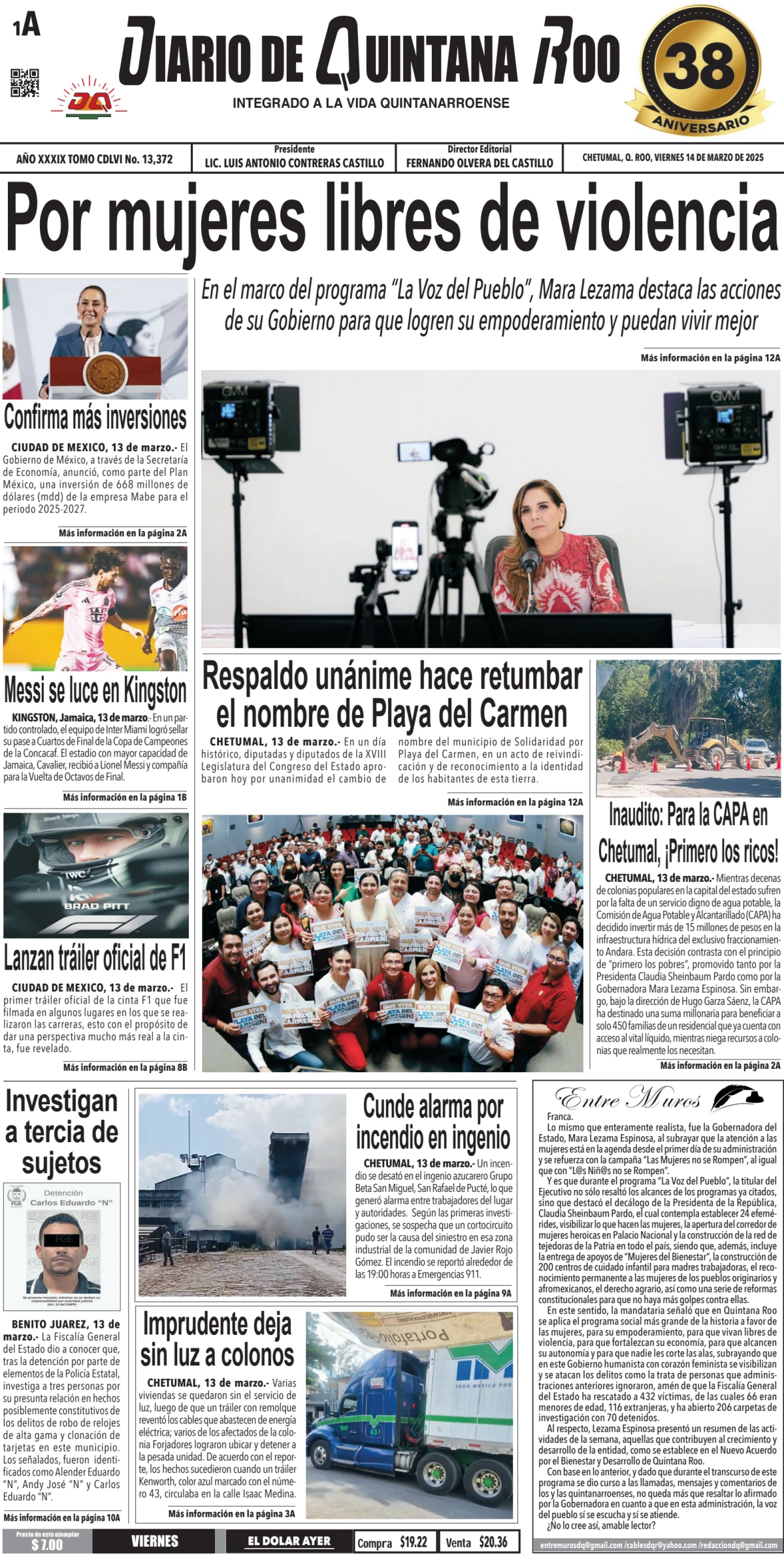 Portada de Diario de Quintana Roo (portada)