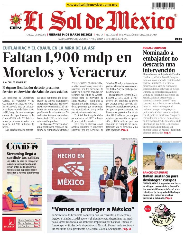 Portada de El Sol de Mexico