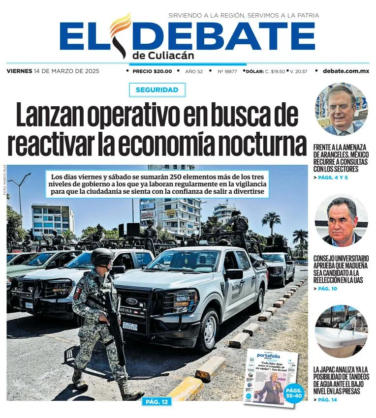 Portada de El Debate de Culiacan del viernes, 14 de marzo de 2025