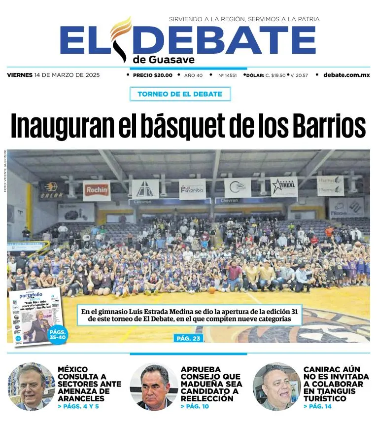 Portada de El Debate de Guasave del viernes, 14 de marzo de 2025