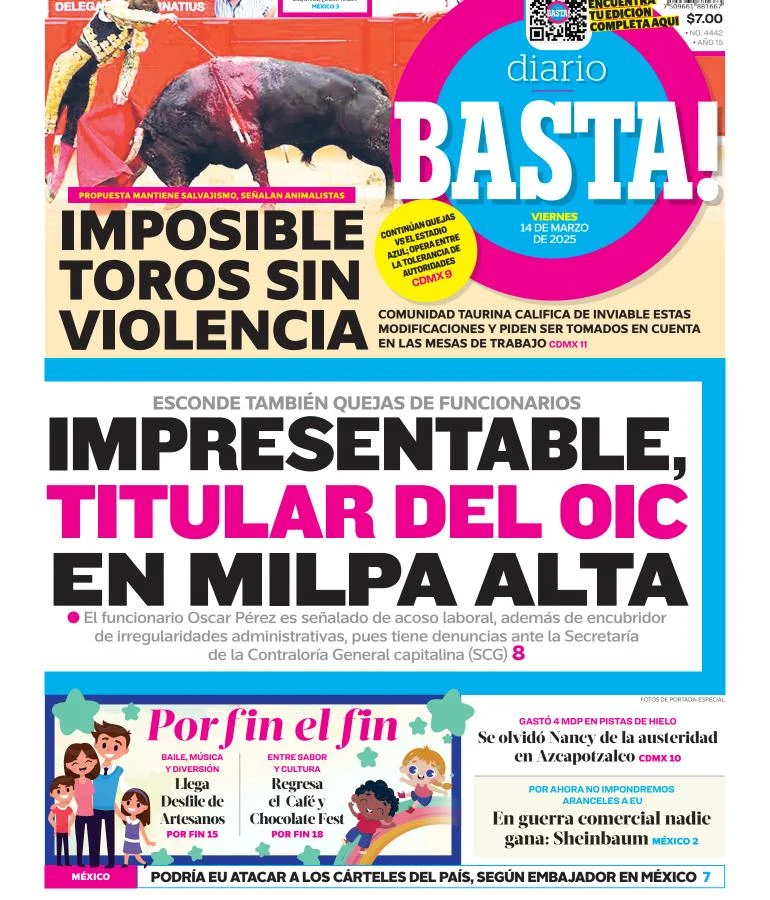 Portada de Basta del viernes, 14 de marzo de 2025