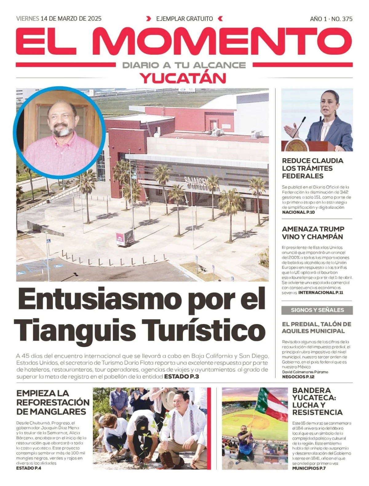 Portada de El Momento Yucatan del viernes, 14 de marzo de 2025