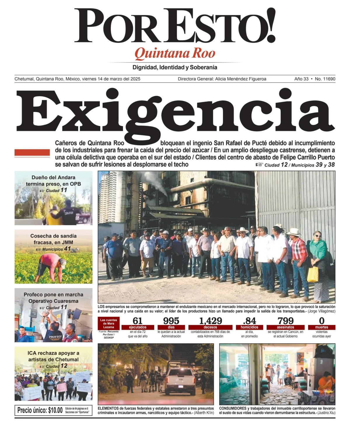 Portada de Por Esto (quintana Roo Chetumal) del viernes, 14 de marzo de 2025
