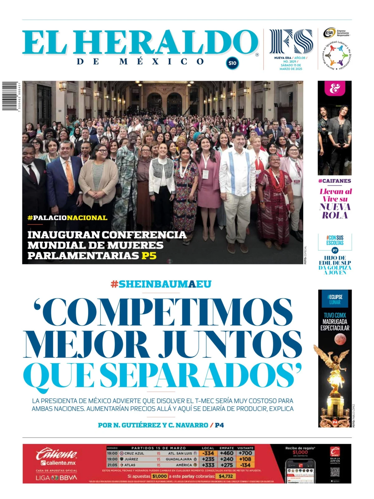Portada de El Heraldo de Mexico del sábado, 15 de marzo de 2025