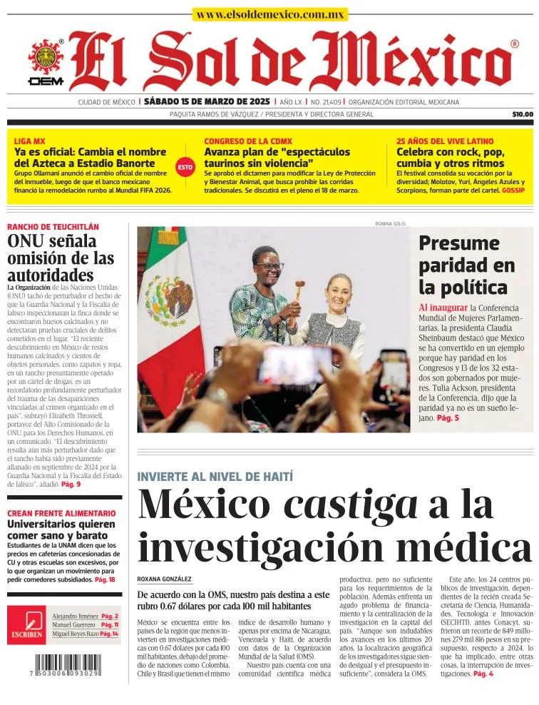 Portada de El Sol de Mexico
