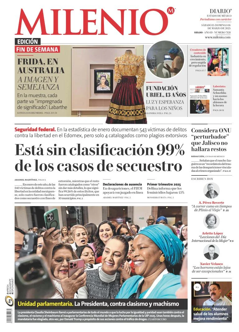 Portada de Milenio Edo de Mexico del sábado, 15 de marzo de 2025