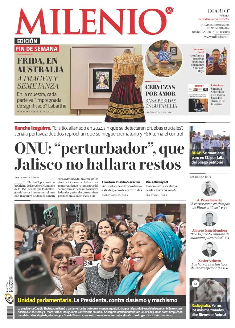 Portada de Milenio Puebla del sábado, 15 de marzo de 2025
