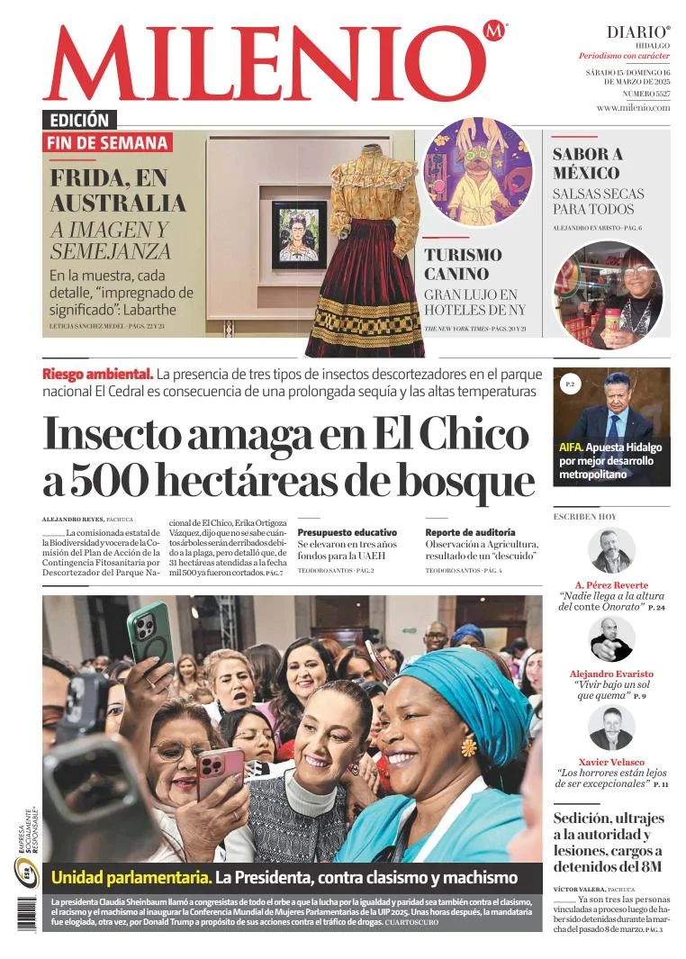 Portada de Milenio Hidalgo del sábado, 15 de marzo de 2025
