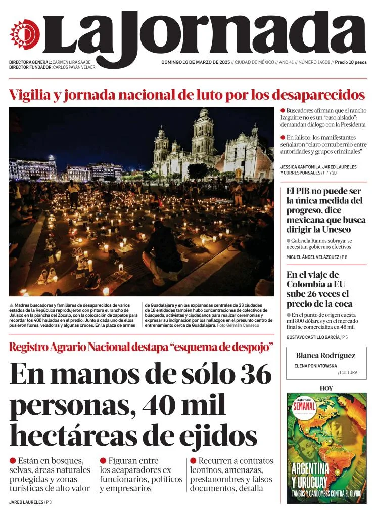 Portada de La Jornada del domingo, 16 de marzo de 2025