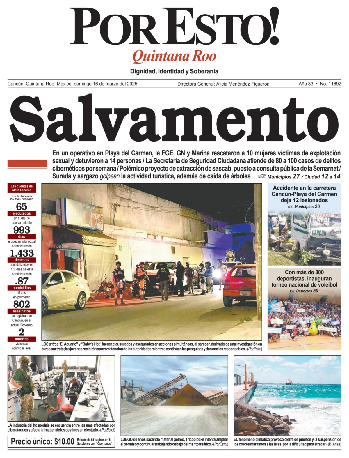 Portada de Por Esto (quintana Roo Cancun) del domingo, 16 de marzo de 2025