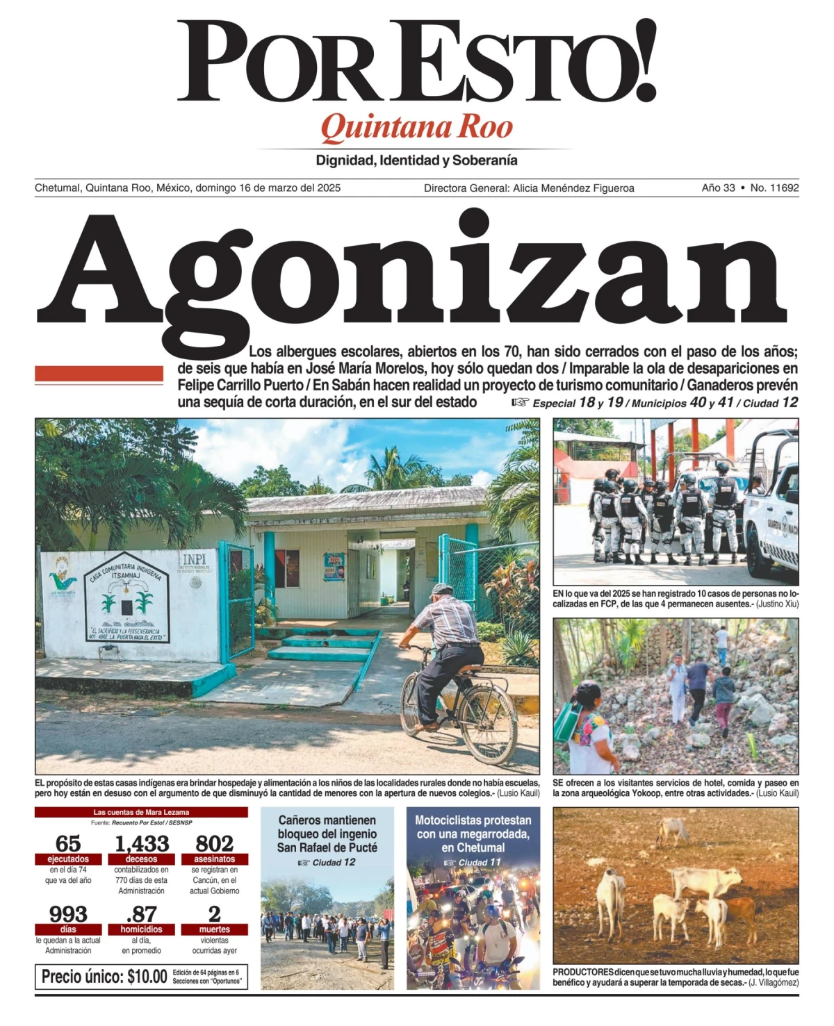 Portada de Por Esto (quintana Roo Chetumal) del domingo, 16 de marzo de 2025