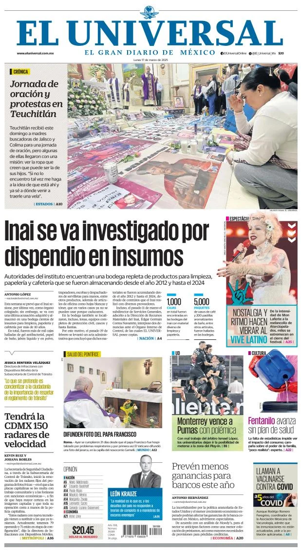 Portada de El Universal