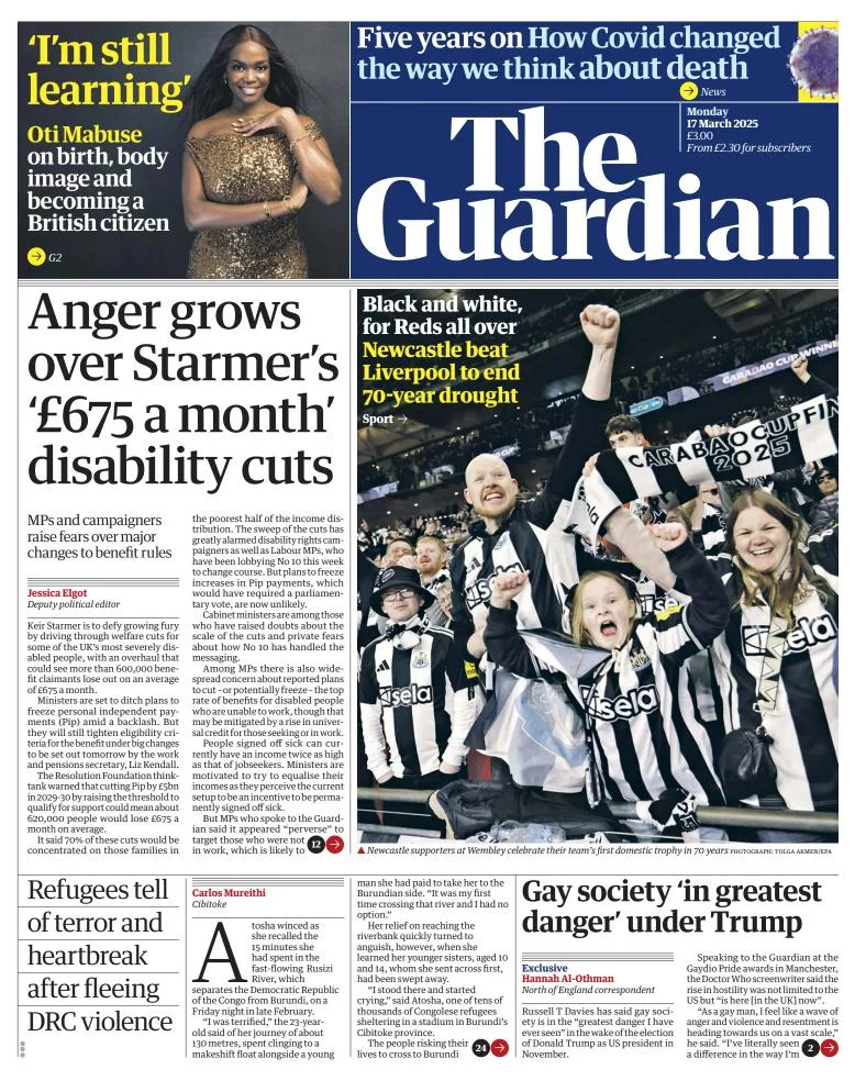 Portada de The Guardian (reino Unido)