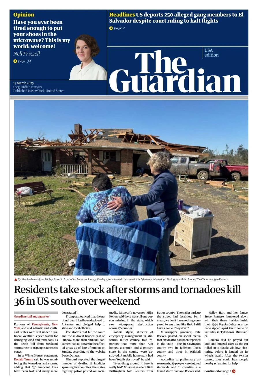 Portada de The Guardian (usa) del lunes, 17 de marzo de 2025