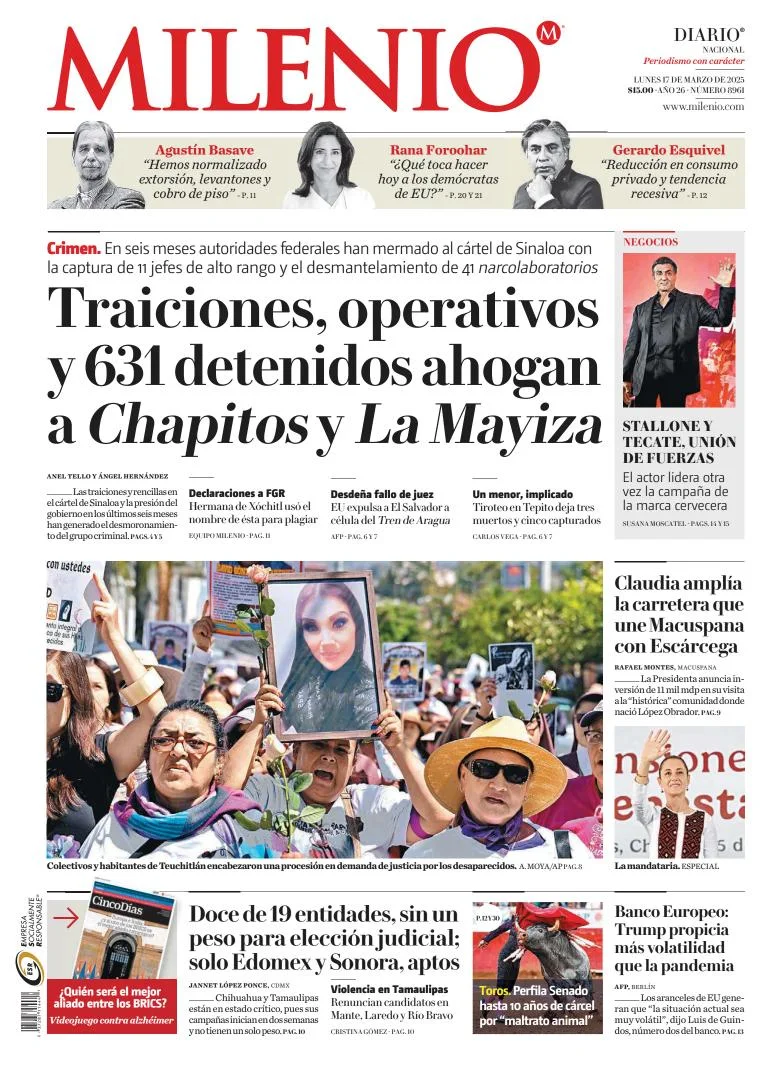 Portada de Milenio del lunes, 17 de marzo de 2025
