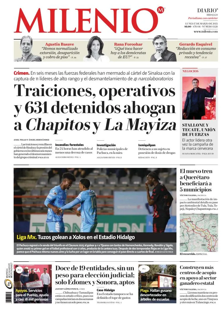 Portada de Milenio Hidalgo del lunes, 17 de marzo de 2025