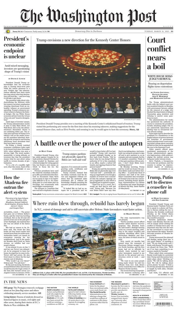 Portada de The Washington Post del martes, 18 de marzo de 2025
