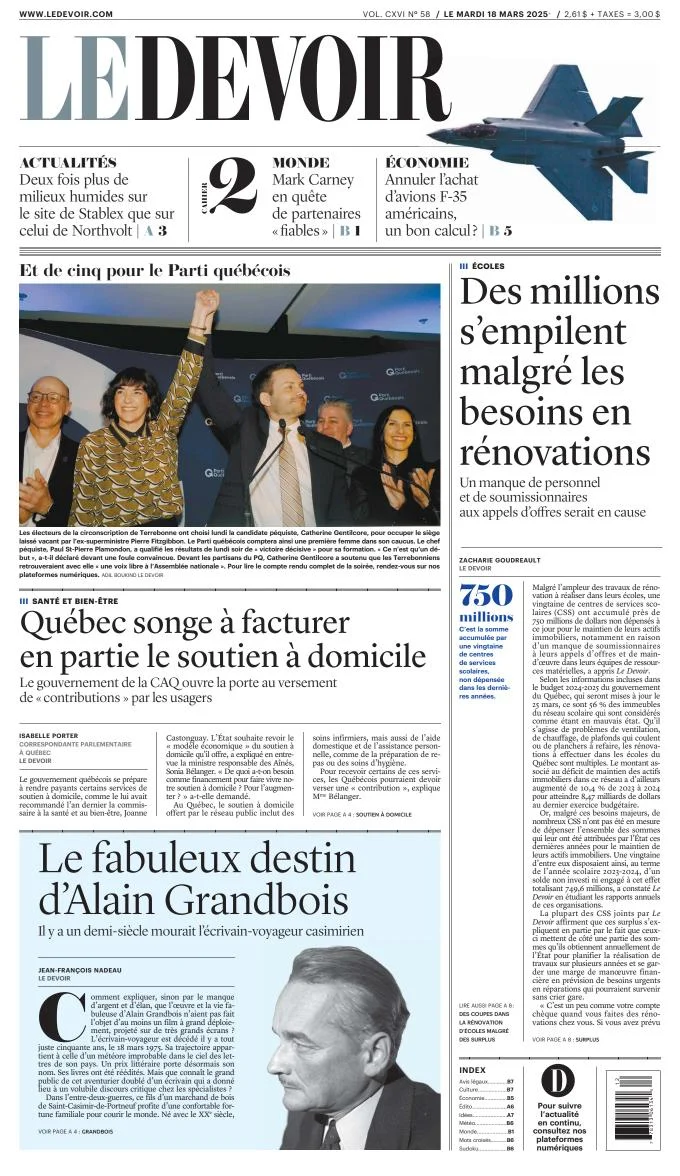 Portada de Le Devoir del martes, 18 de marzo de 2025