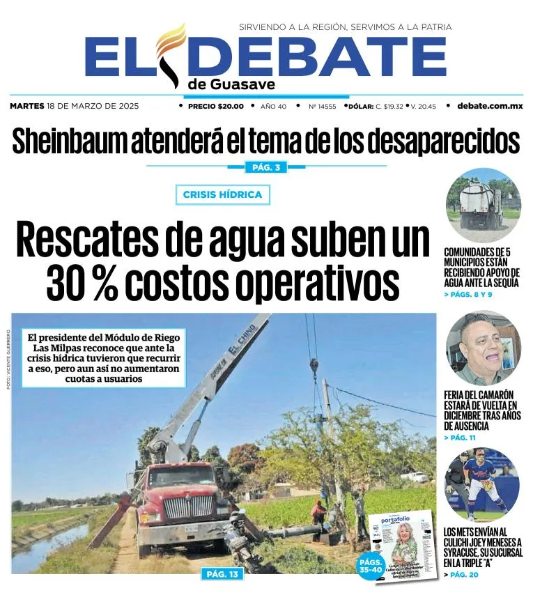 Portada de El Debate de Guasave del martes, 18 de marzo de 2025