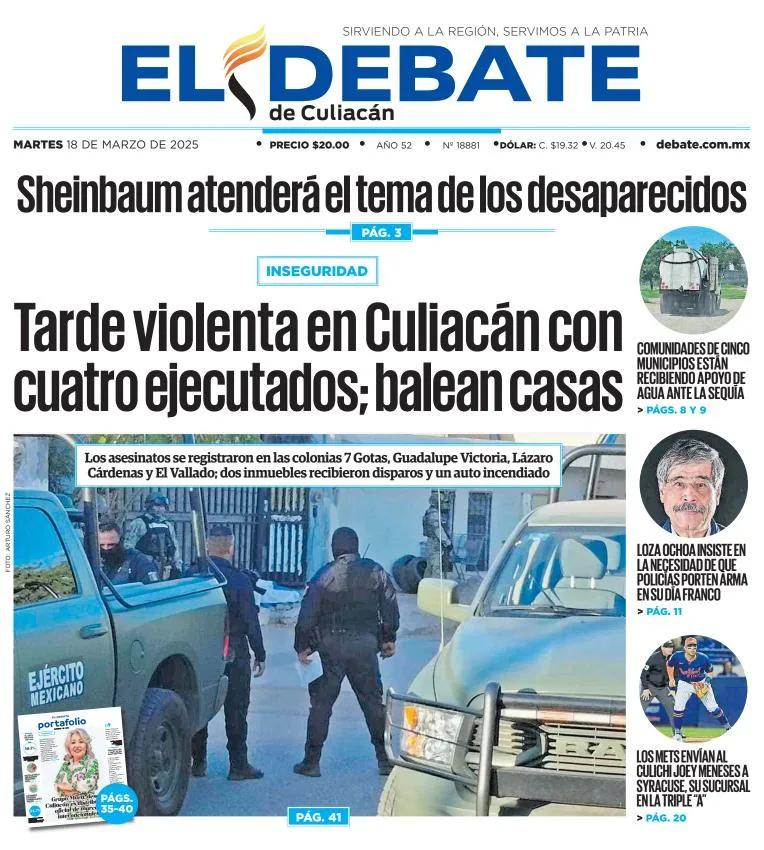 Portada de El Debate de Culiacan del martes, 18 de marzo de 2025