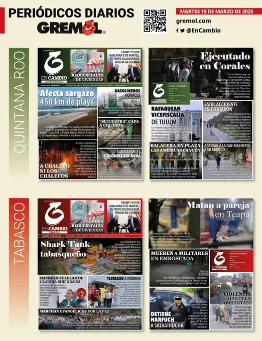 Portada de En Cambio - Quintana Roo (portada) del martes, 18 de marzo de 2025