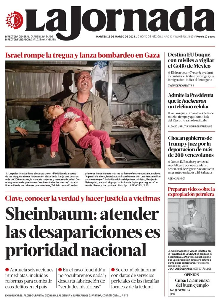 Portada de La Jornada del martes, 18 de marzo de 2025