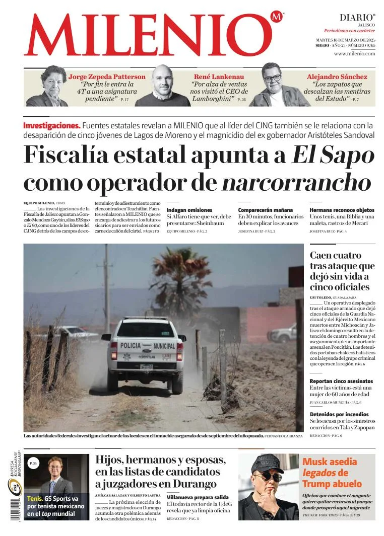 Portada de Milenio Jalisco del martes, 18 de marzo de 2025