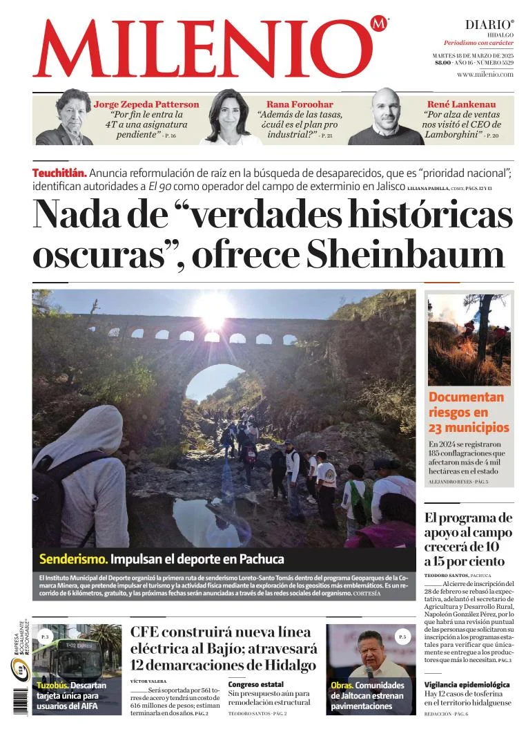 Portada de Milenio Hidalgo del martes, 18 de marzo de 2025
