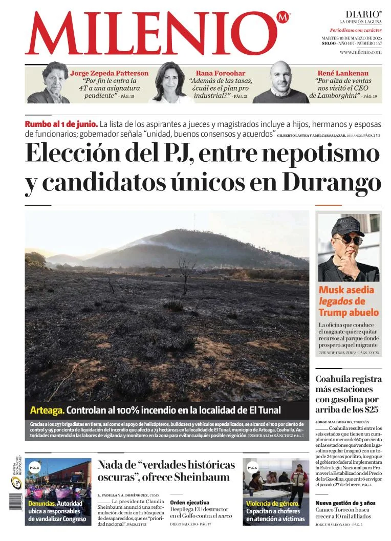 Portada de Milenio Laguna del martes, 18 de marzo de 2025